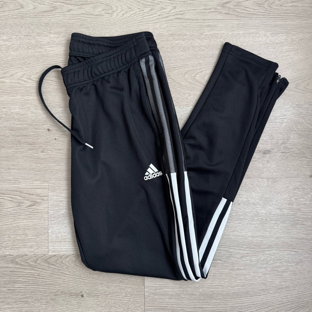 Adidas Black Track Pants with White Stripes